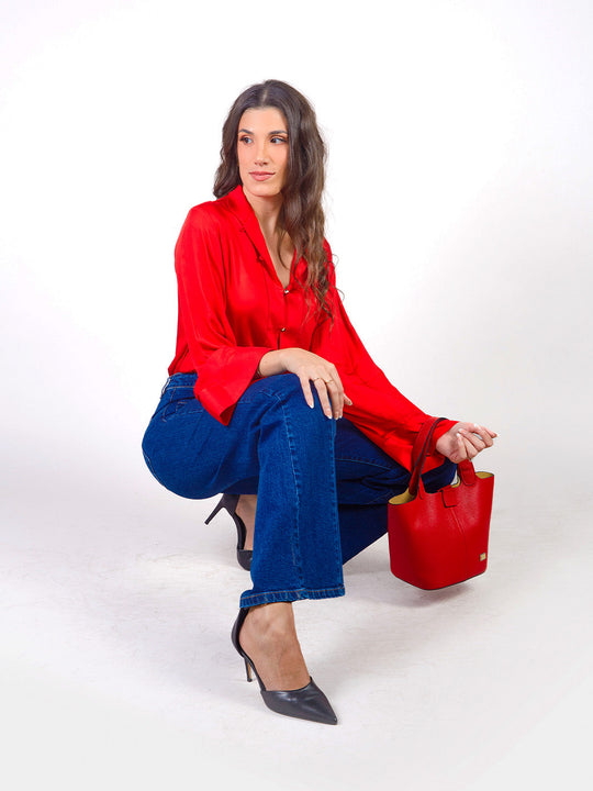 AIDA – LONG-SLEEVE BLOUSE WITH MANDARIN COLLAR