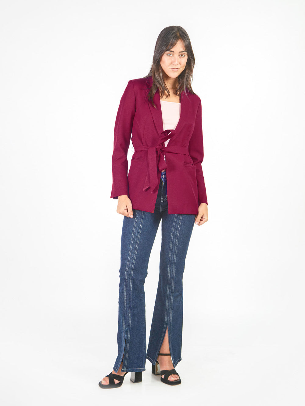 Blazer cinturón lazo Guinda
