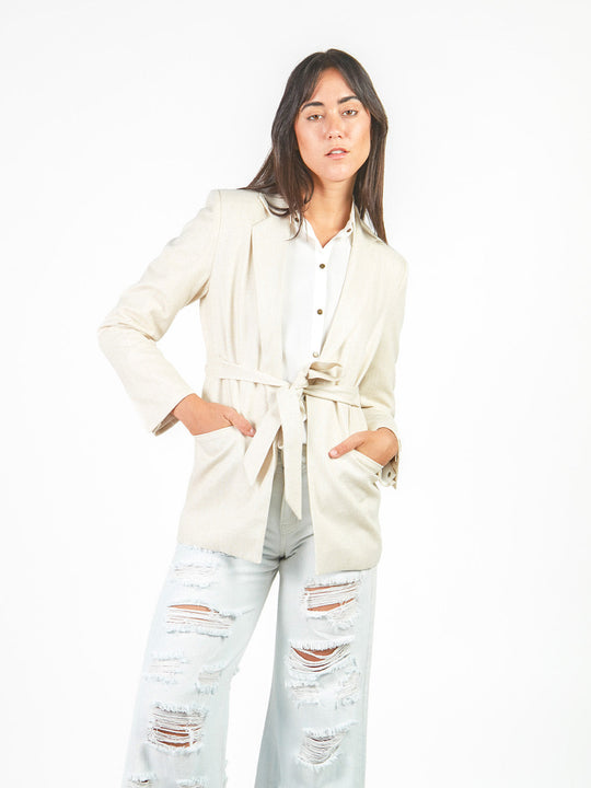 Blazer rayas cinturón lazo