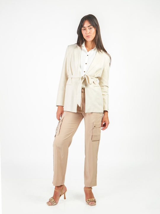 Blazer rayas cinturón lazo