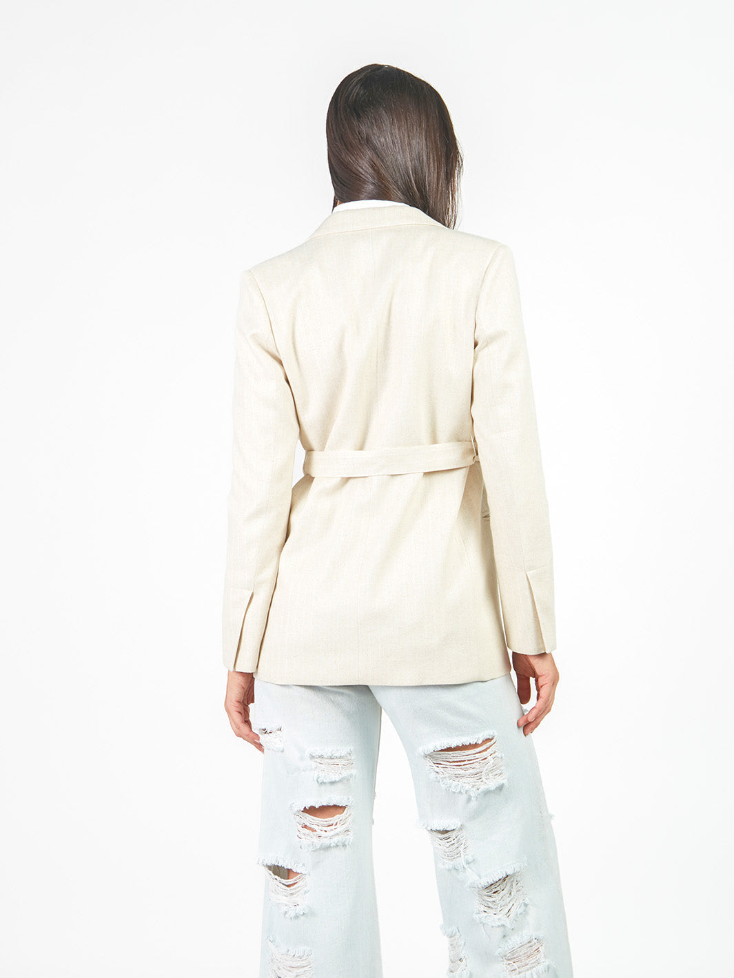 Blazer rayas cinturón lazo