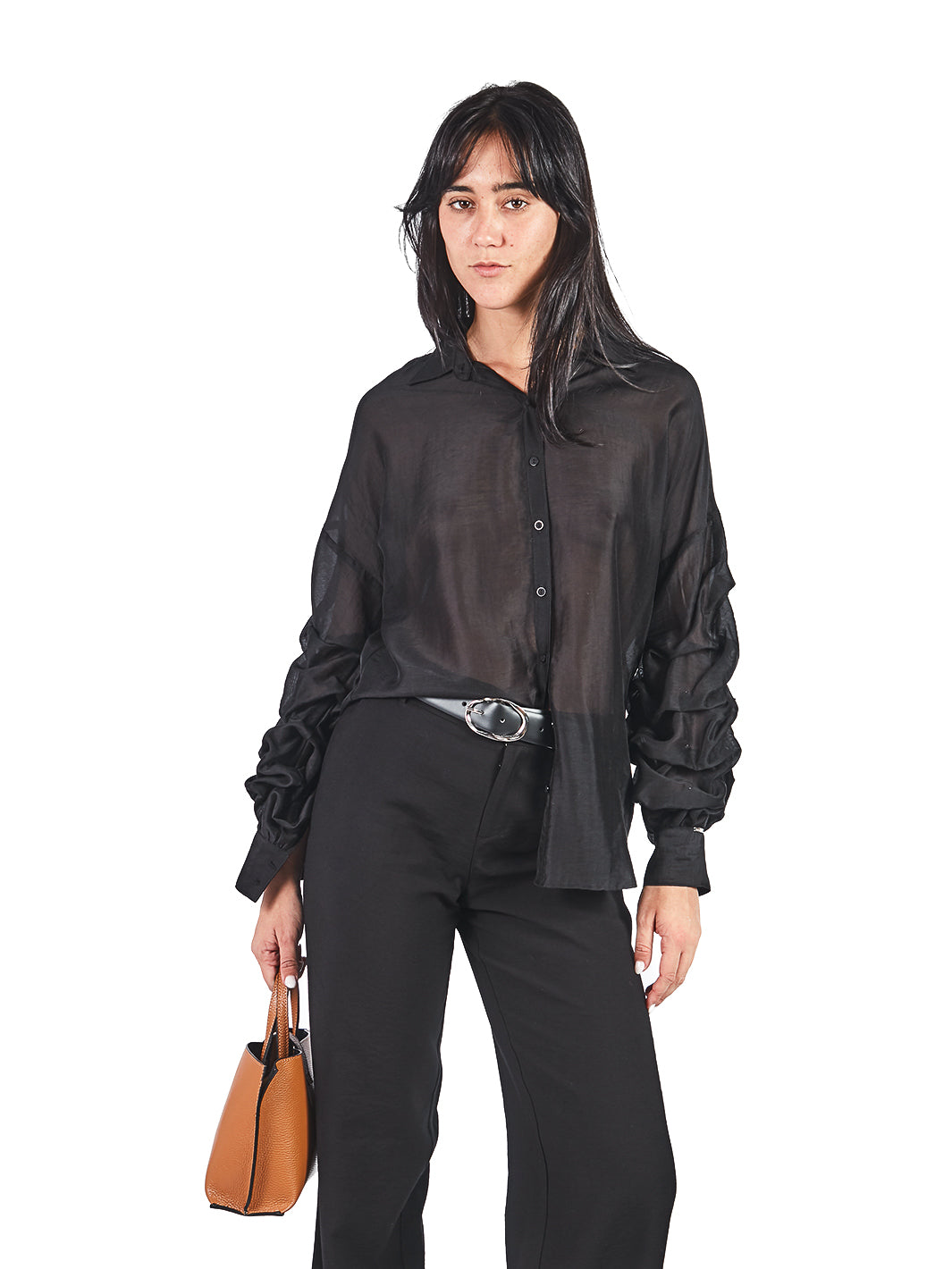 Blusa Manga Larga Pliegues Con Cuello