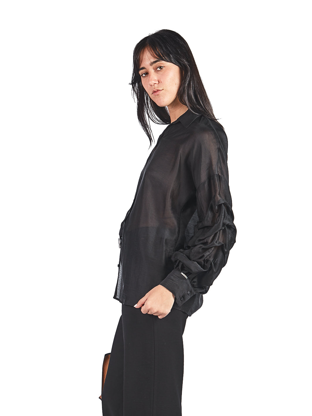 Blusa Manga Larga Pliegues Con Cuello