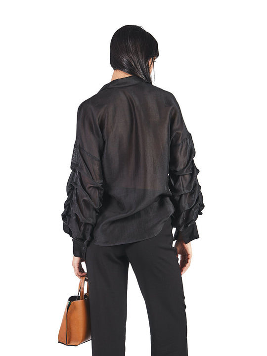 Blusa Manga Larga Pliegues Con Cuello