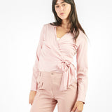 Blusa manga larga envolvente Rosado