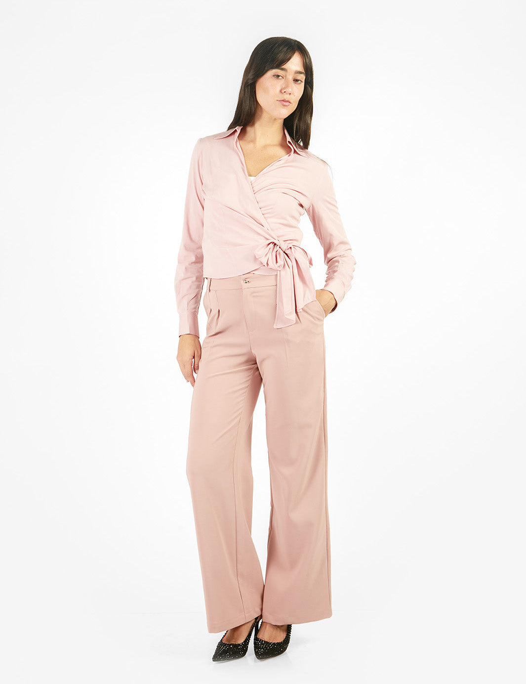 Blusa manga larga envolvente Rosado