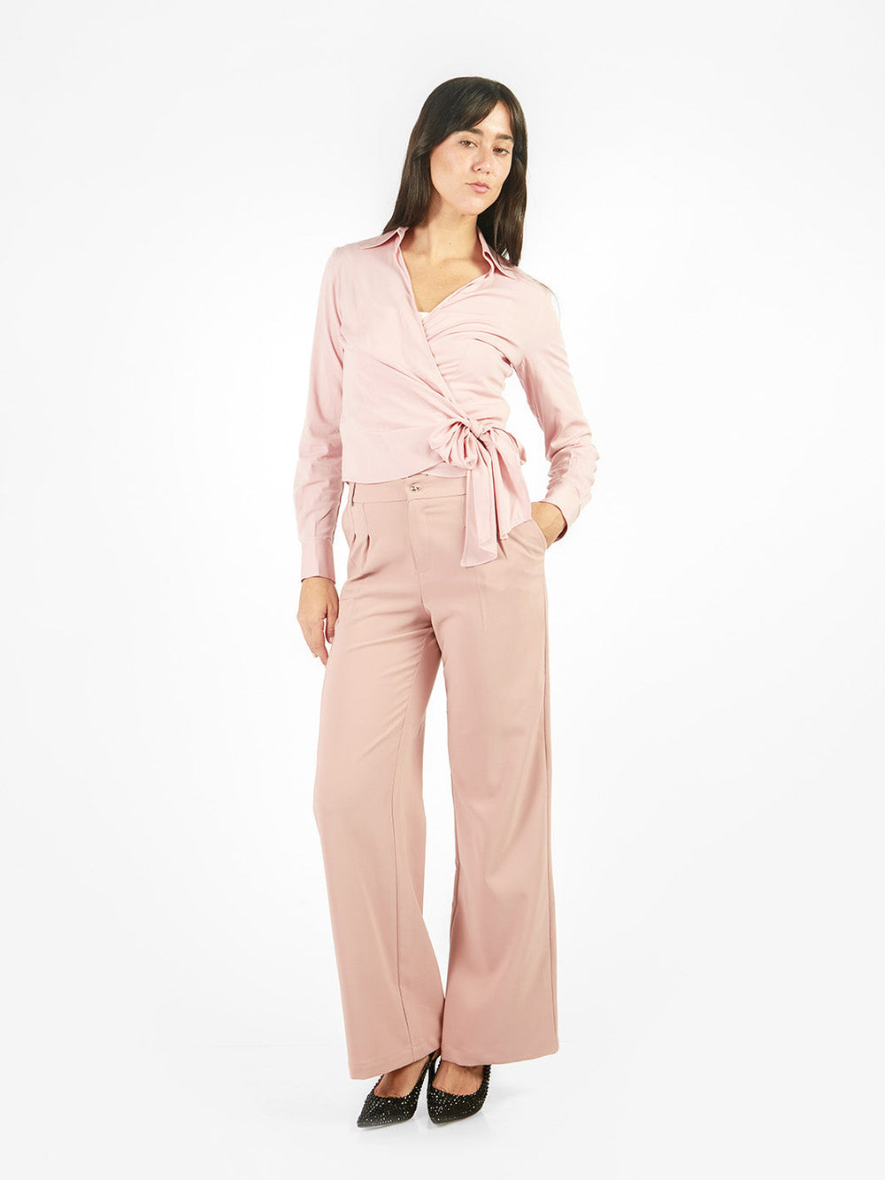 Blusa manga larga envolvente Rosado