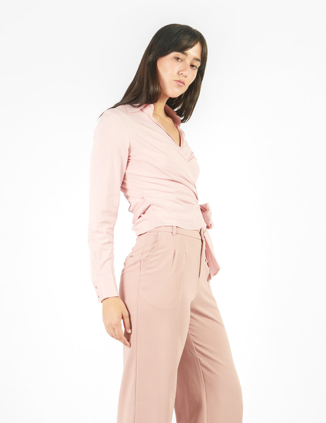 Blusa manga larga envolvente Rosado