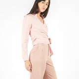 Blusa manga larga envolvente Rosado