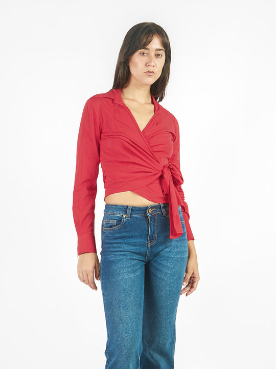 Blusa manga larga envolvente
