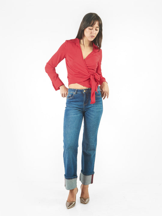 Blusa manga larga envolvente