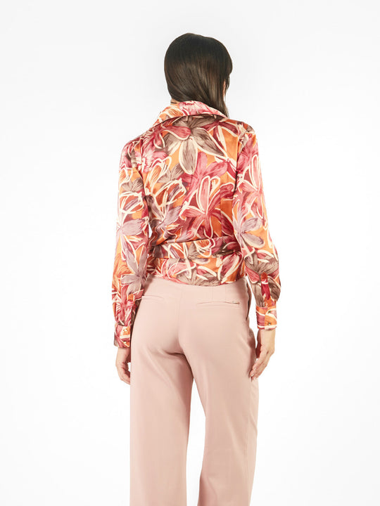 Blusa manga larga envolvente floreada
