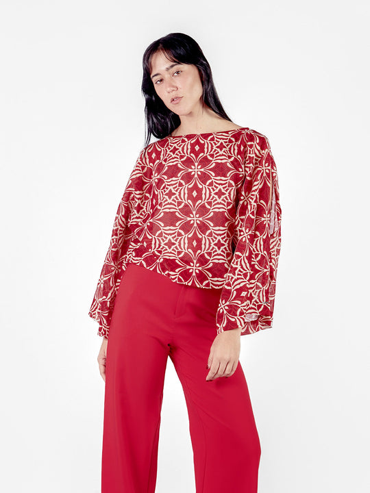 Blusa manga rangla con aberturas estampada