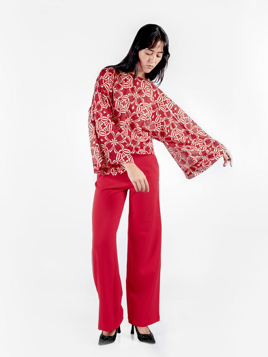 Blusa manga rangla con aberturas estampada