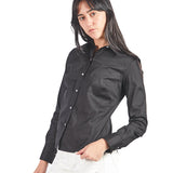 Blusa manga larga con cuello camisero botones contraste