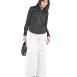 Blusa manga larga con cuello camisero botones contraste