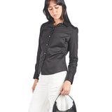 Blusa manga larga con cuello camisero botones contraste