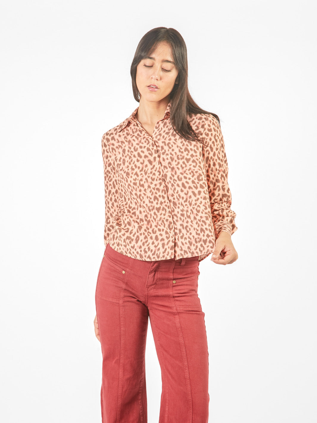 Blusa manga larga con cuello camisero