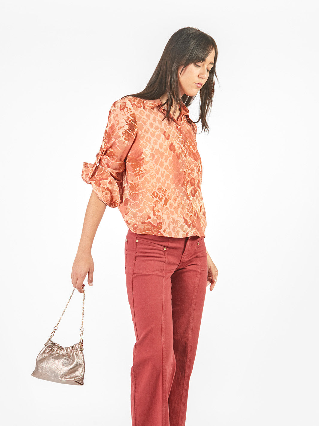 Blusa manga larga con cuello camisero