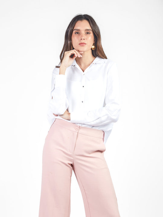 Blusa manga larga con cuello camisero
