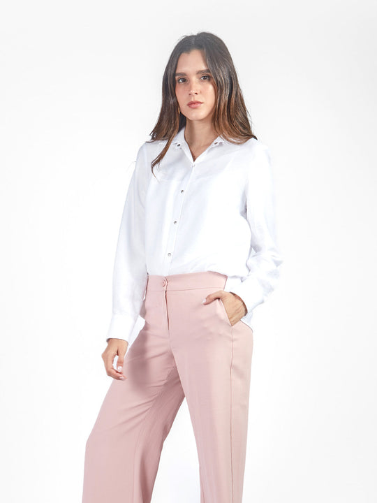 Blusa manga larga con cuello camisero
