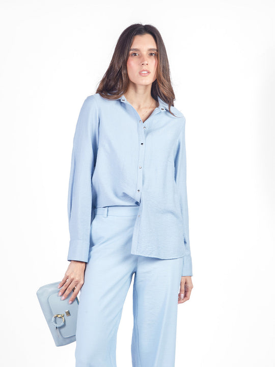 Blusa manga larga con cuello camisero