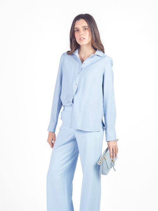 Blusa manga larga con cuello camisero