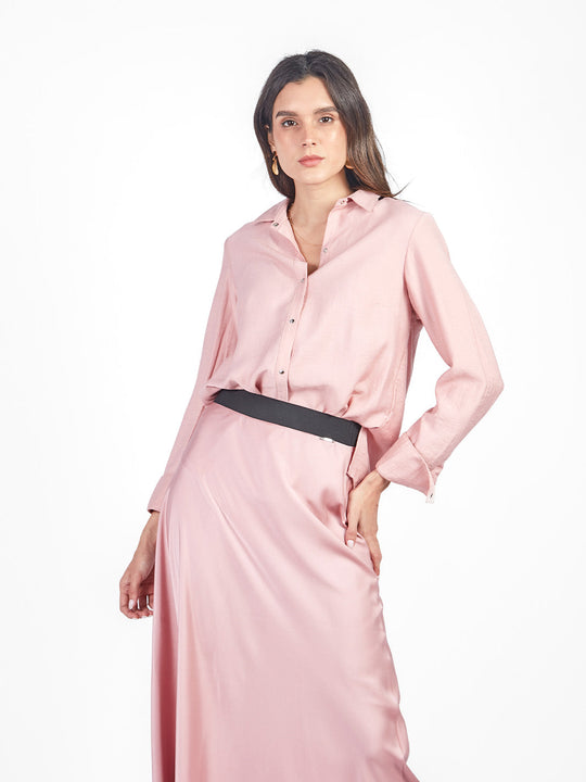 Blusa manga larga con cuello camisero