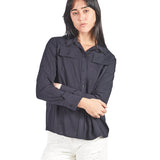 Blusa manga larga con cuello y bolsillos Azul Marino
