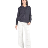 Blusa manga larga con cuello y bolsillos Azul Marino