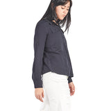 Blusa manga larga con cuello y bolsillos Azul Marino