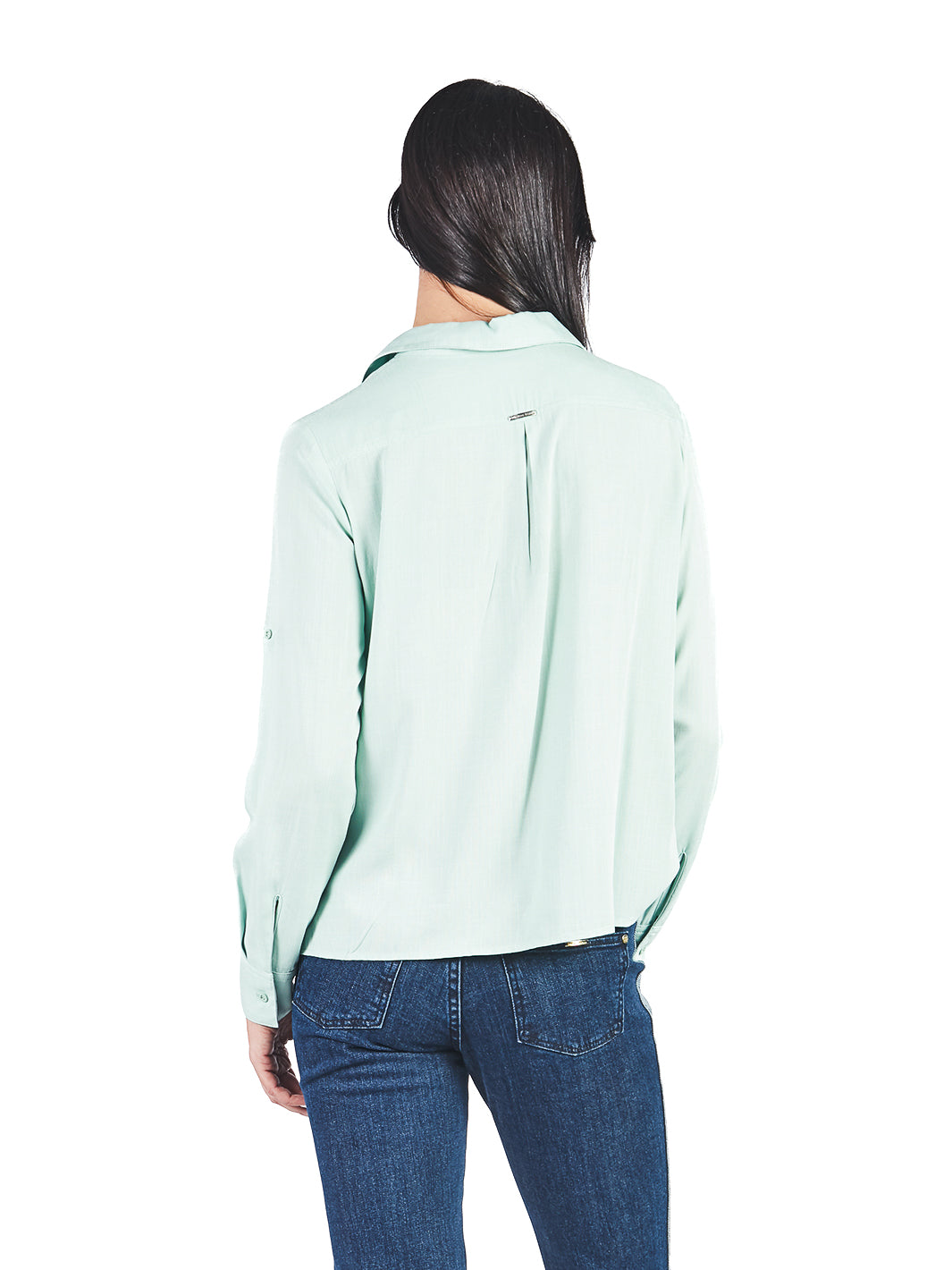 Blusa Manga Larga Con Cuello Y Bolsillos