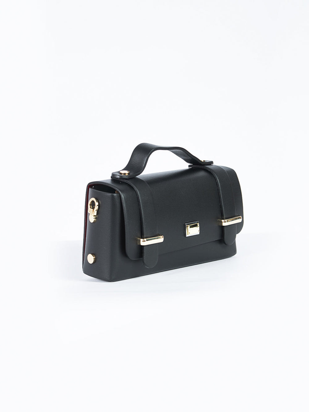 Cartera rectangular en cuero liso Negro