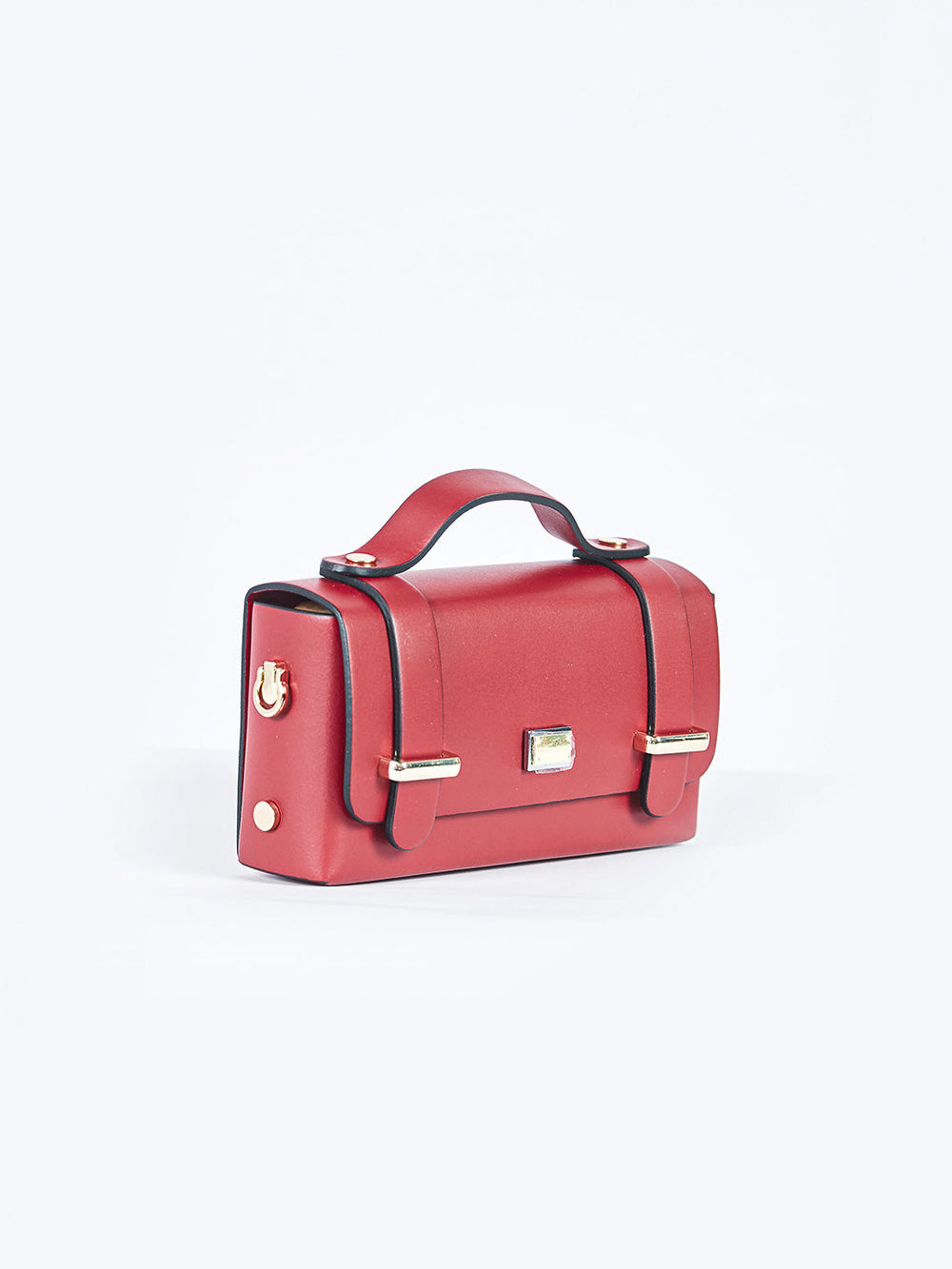Cartera rectangular en cuero liso Rojo
