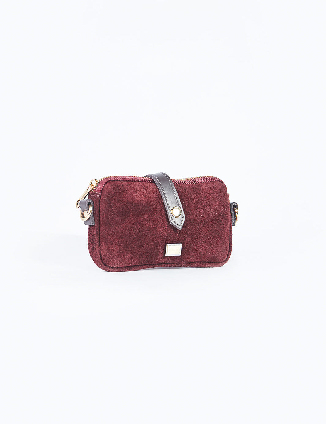 Cartera rectangular en cuero gamuzado Guinda