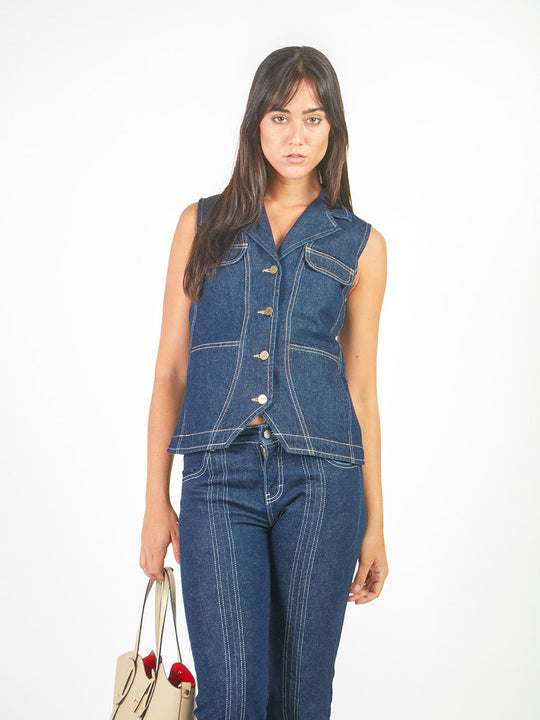 Chaleco denim pespuntado