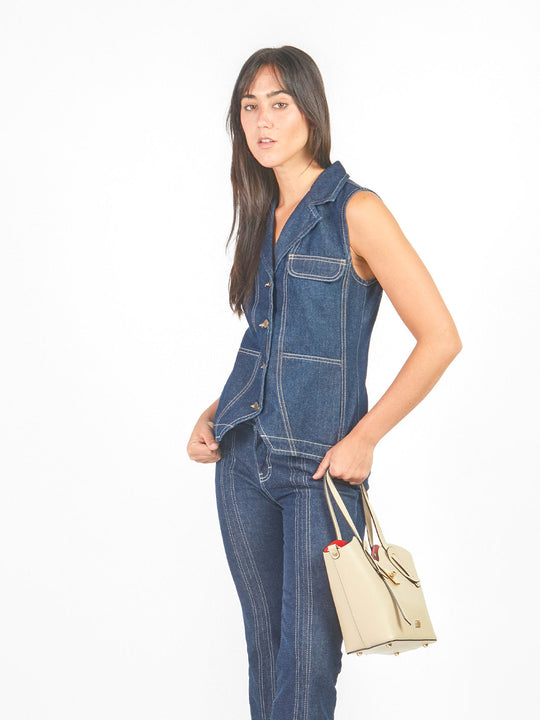 Chaleco denim pespuntado