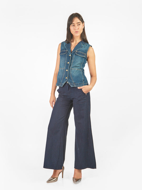 Chaleco denim pespuntado