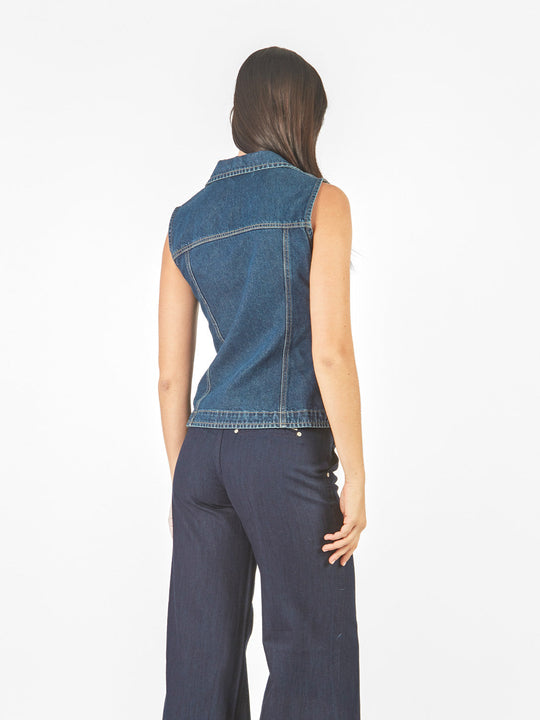 Chaleco denim pespuntado