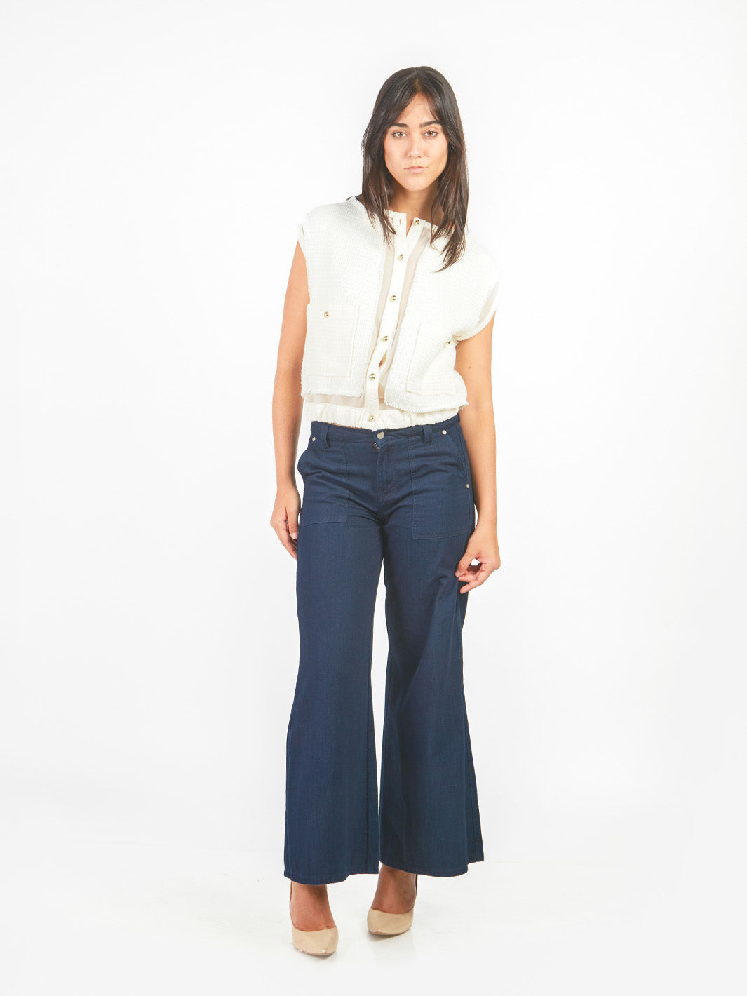Chaleco tweed con transparencias