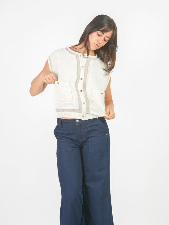 Chaleco tweed con transparencias