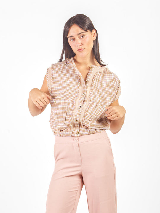 Chaleco tweed con transparencias