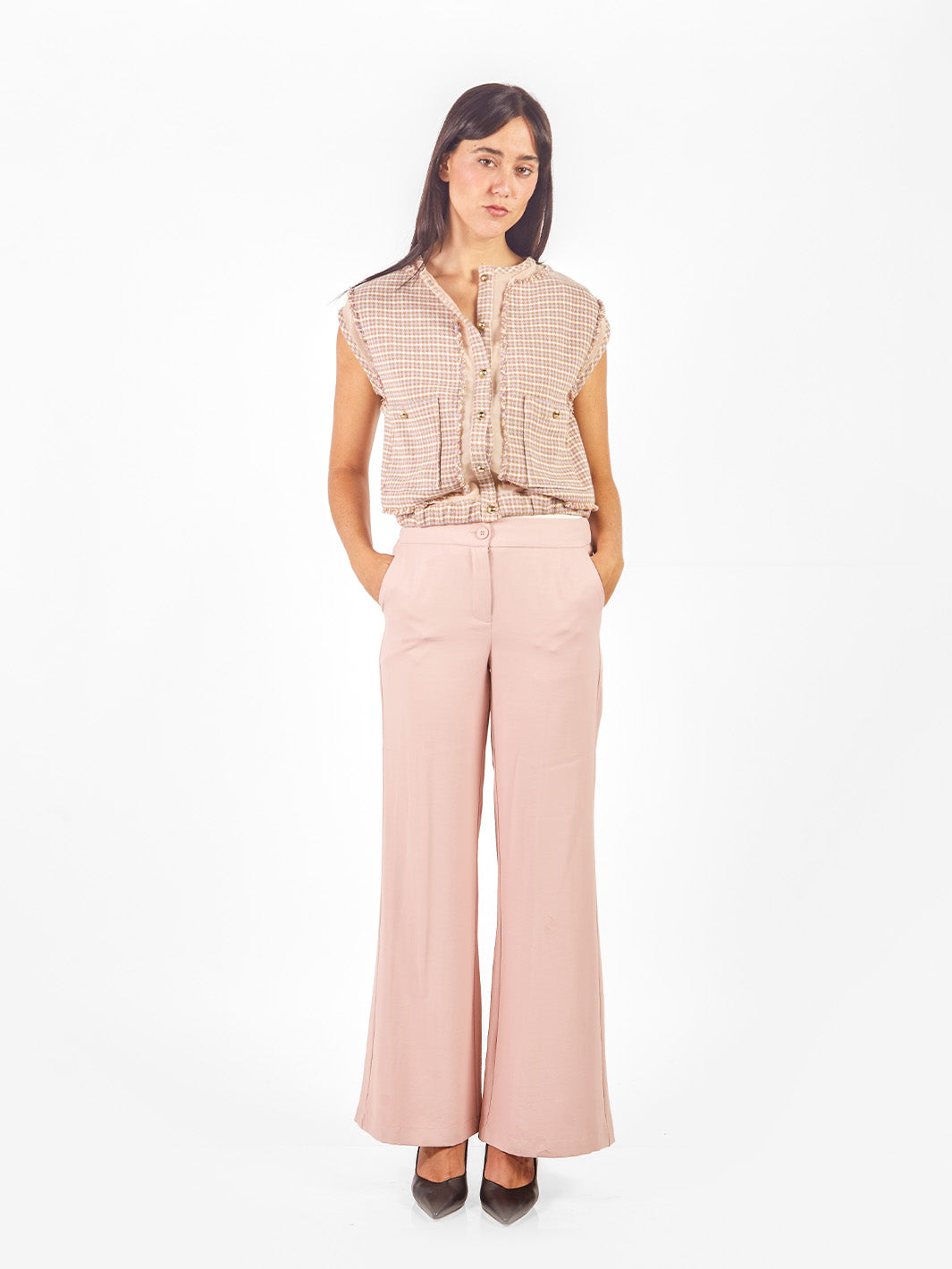 Chaleco tweed con transparencias