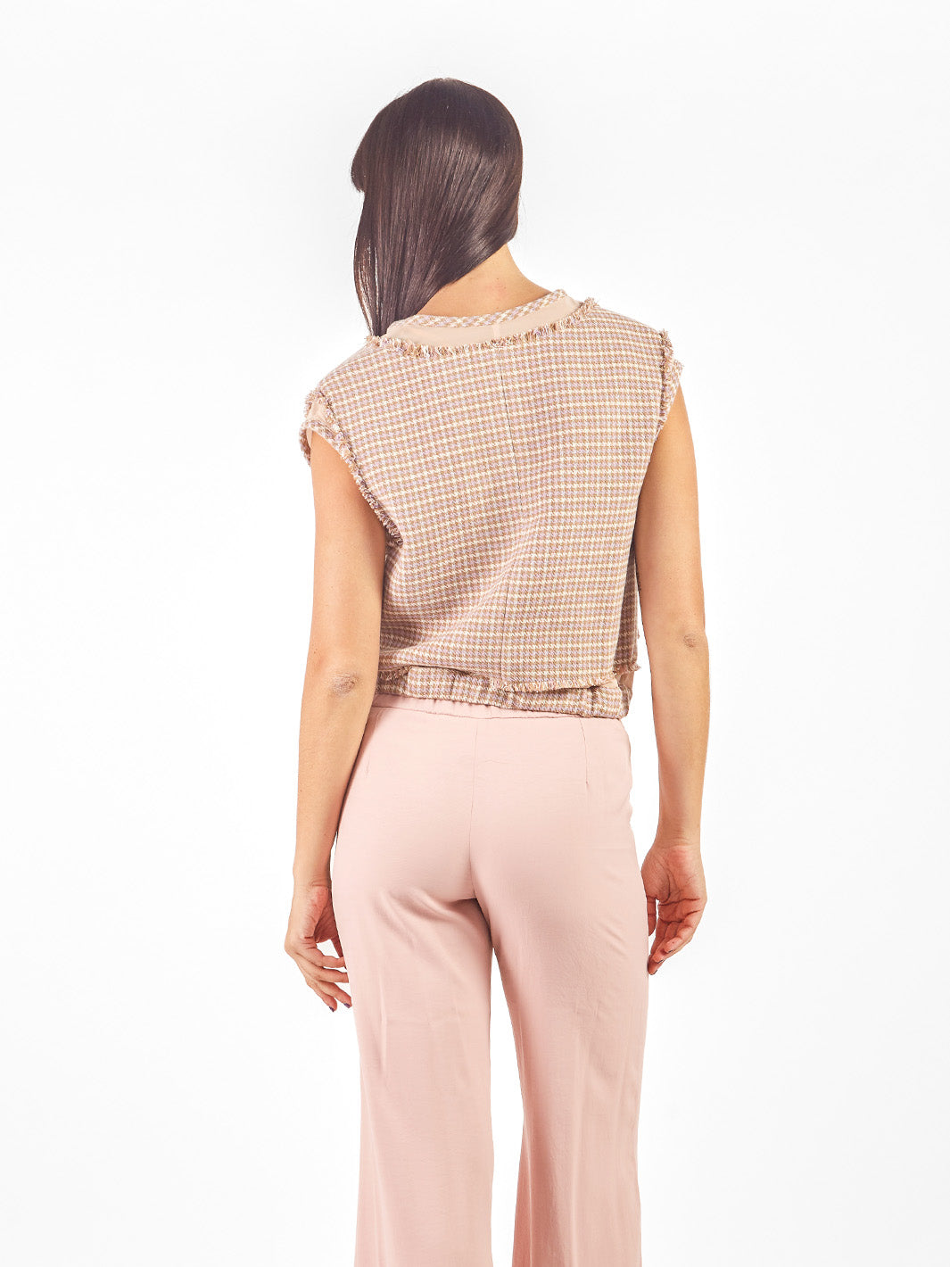 Chaleco tweed con transparencias