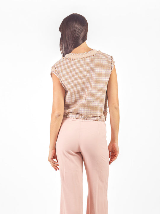 Chaleco tweed con transparencias