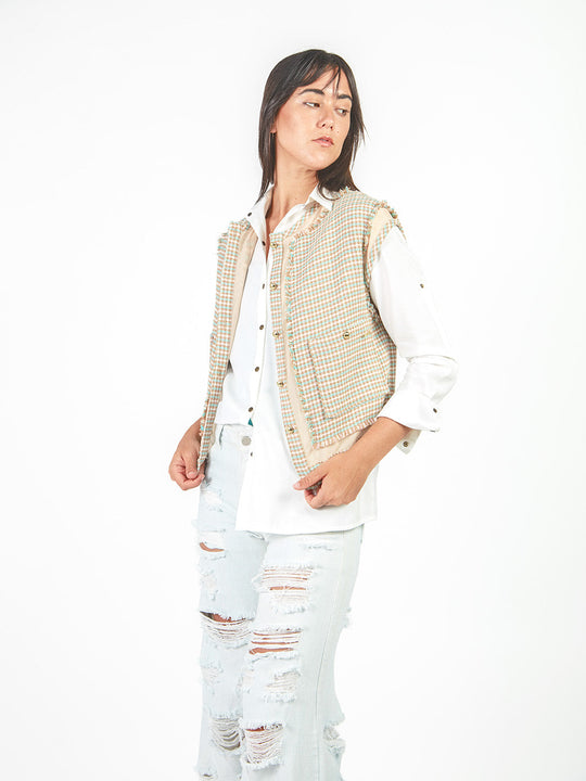 Chaleco tweed con transparencias