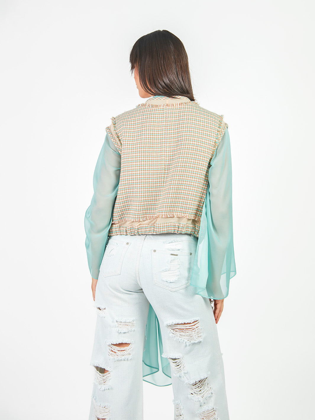 Chaleco tweed con transparencias
