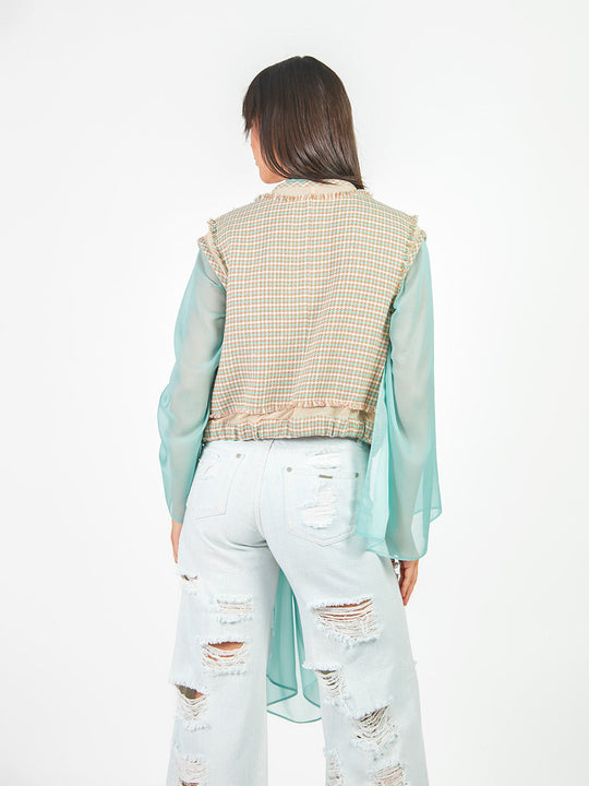 Chaleco tweed con transparencias
