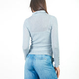Chompa acanalada con cuello Celeste
