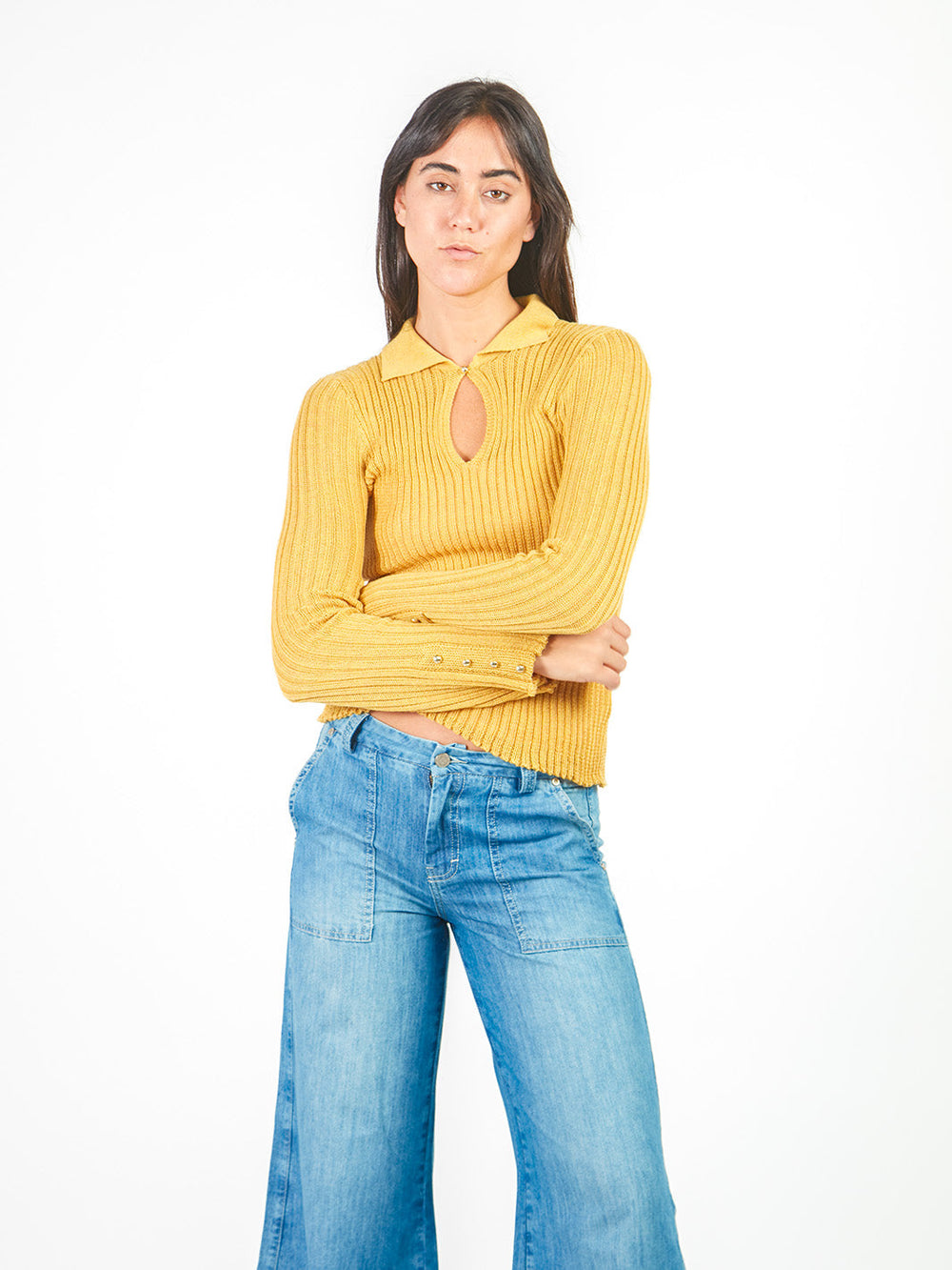 Chompa acanalada con cuello